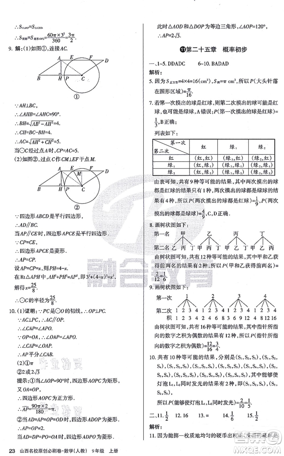 學習周報2021山西名校原創(chuàng)必刷卷九年級數學上冊人教版答案