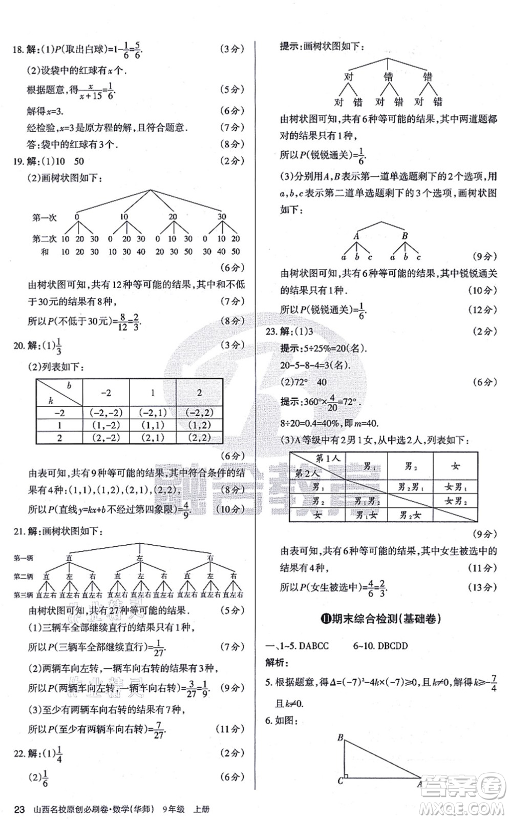 學習周報2021山西名校原創(chuàng)必刷卷九年級數(shù)學上冊華師版答案