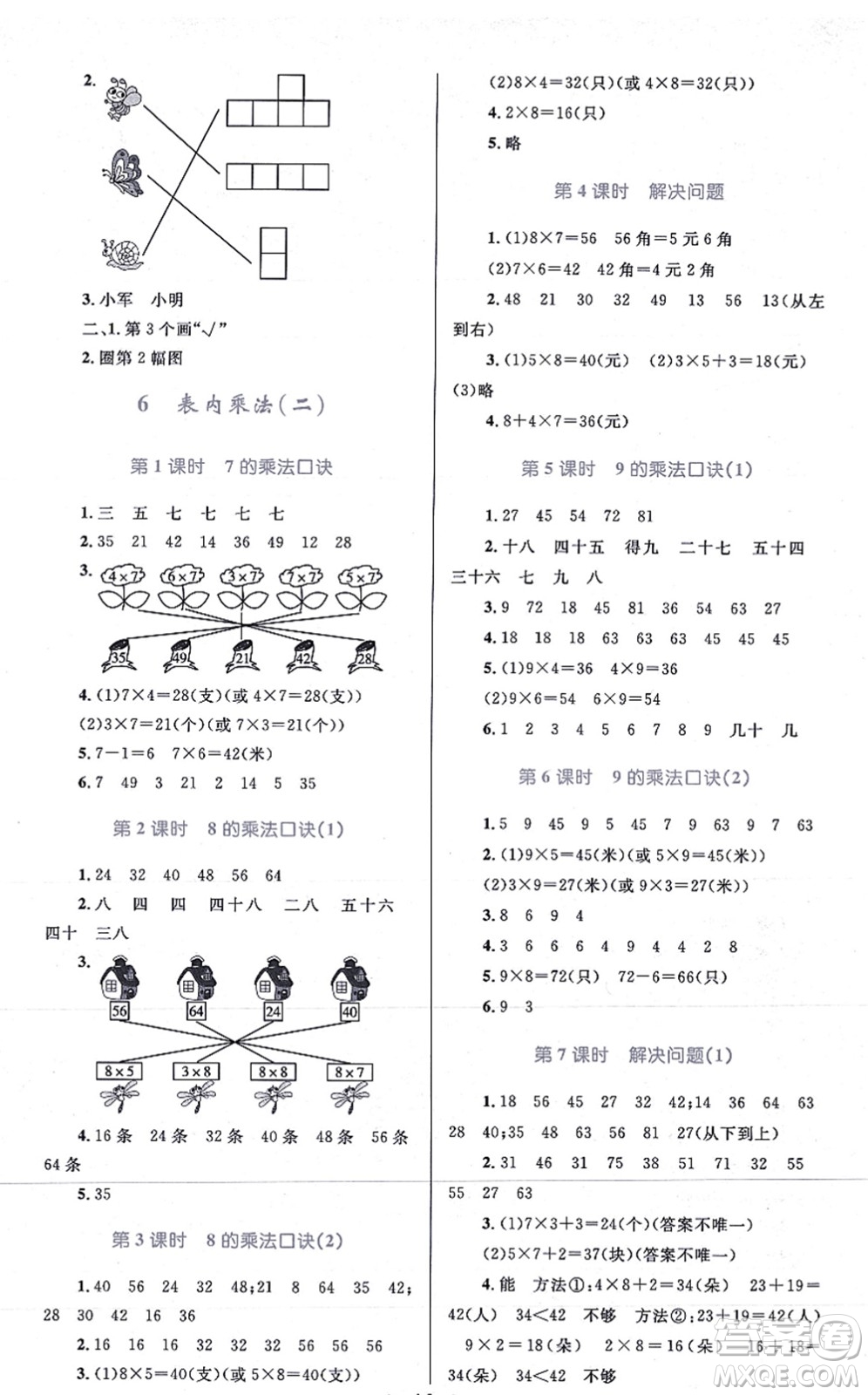 知識出版社2021小學同步測控全優(yōu)設計超人天天練二年級數學上冊RJ人教版答案