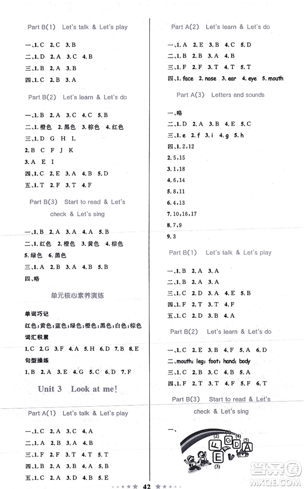 知識出版社2021小學(xué)同步測控全優(yōu)設(shè)計超人天天練三年級英語上冊RJ人教版答案