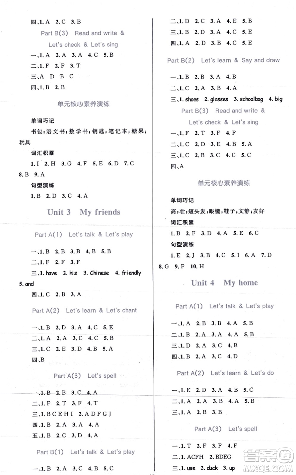 知識出版社2021小學(xué)同步測控全優(yōu)設(shè)計超人天天練四年級英語上冊RJ人教版答案