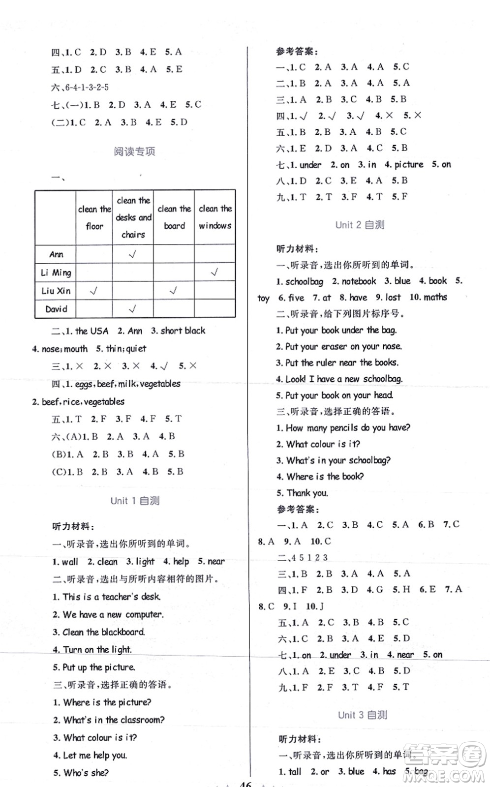 知識出版社2021小學(xué)同步測控全優(yōu)設(shè)計超人天天練四年級英語上冊RJ人教版答案