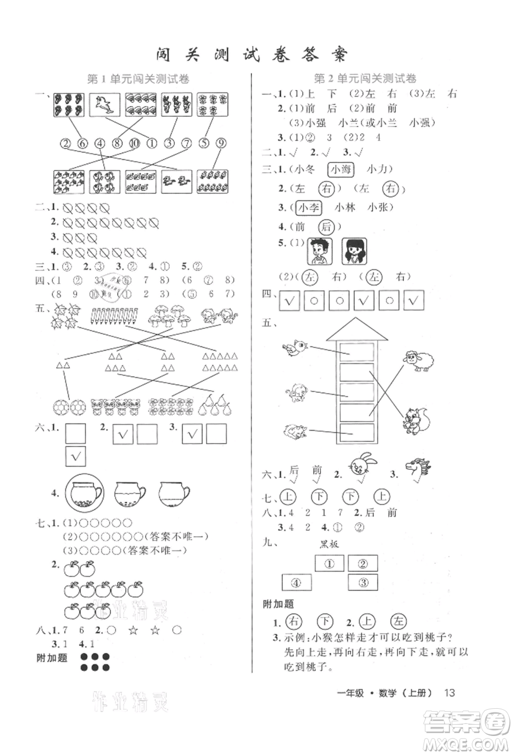 內(nèi)蒙古少年兒童出版社2021細(xì)解巧練一年級(jí)數(shù)學(xué)上冊(cè)人教版參考答案