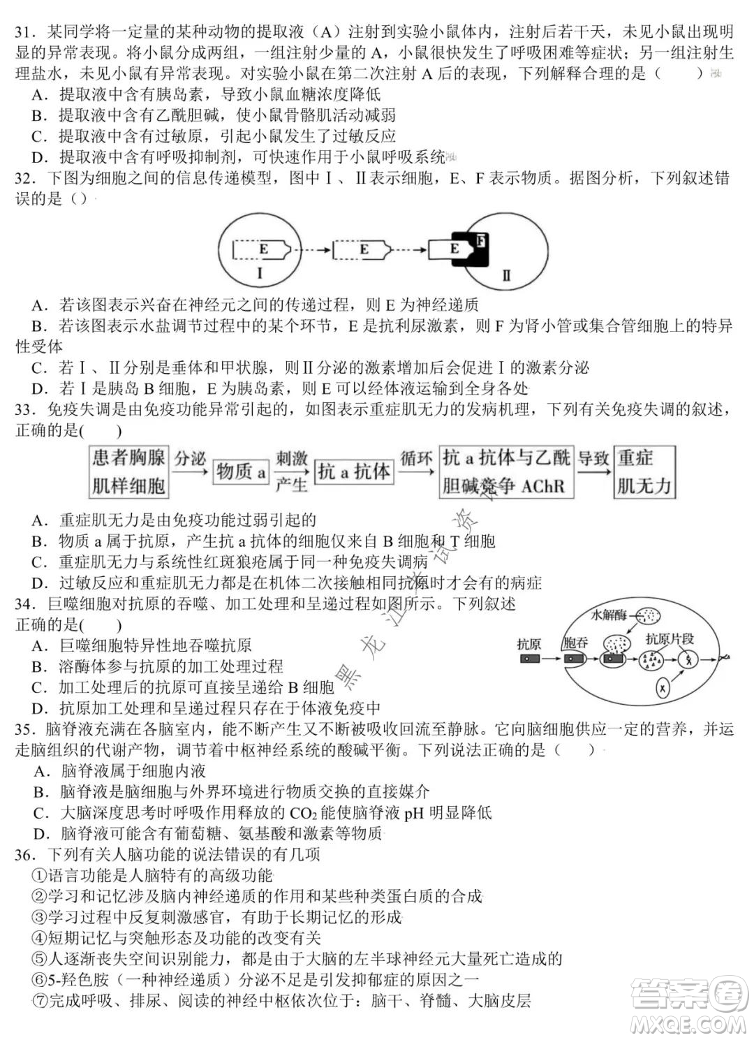 哈師大附中2020級(jí)高二上學(xué)期期中考試生物試卷及答案