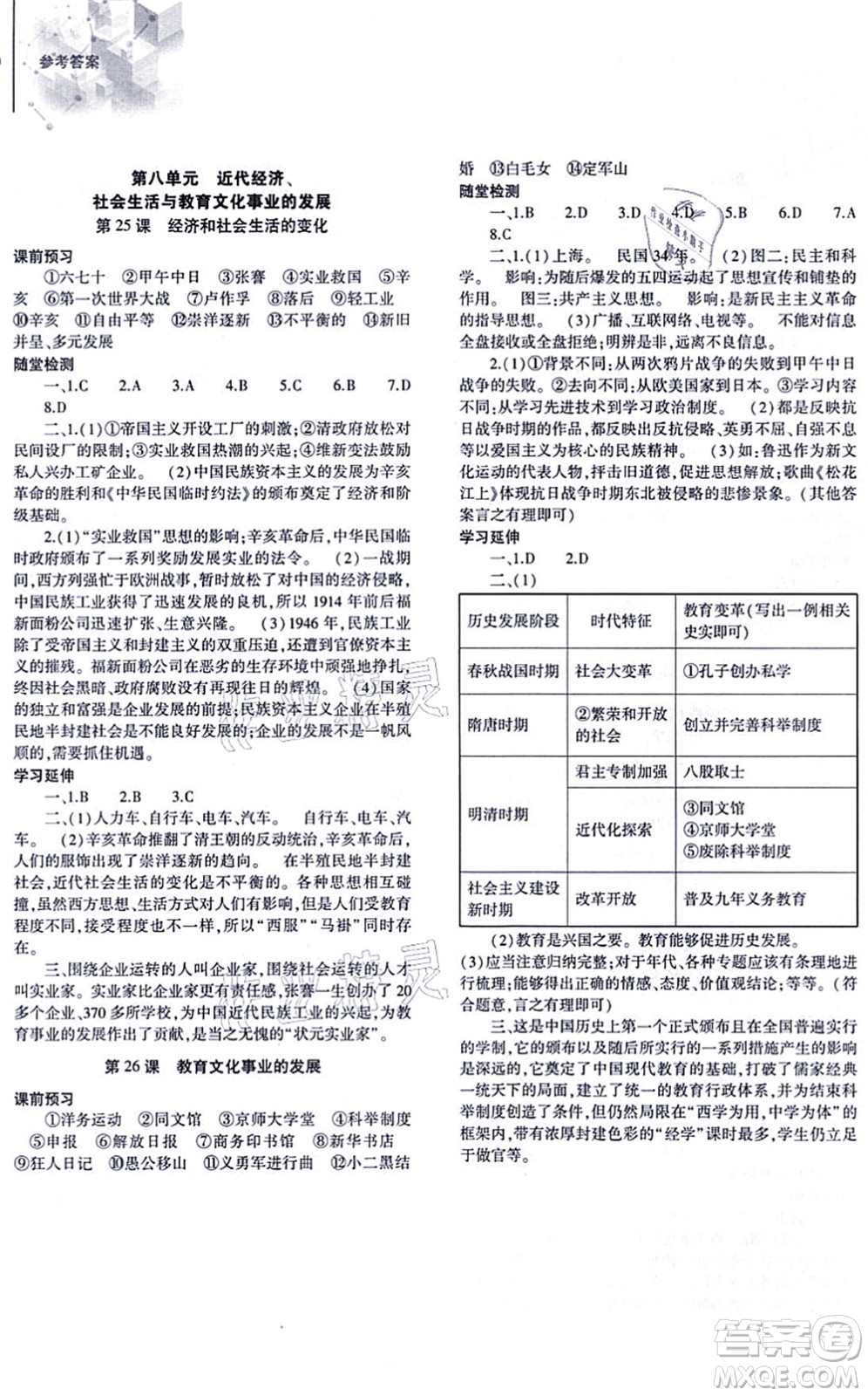 大象出版社2021初中同步練習冊八年級歷史上冊人教版答案