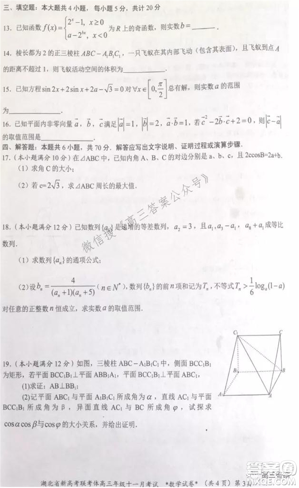 2021年湖北省新高考協(xié)作體高三年級(jí)十一月考試數(shù)學(xué)試題及答案