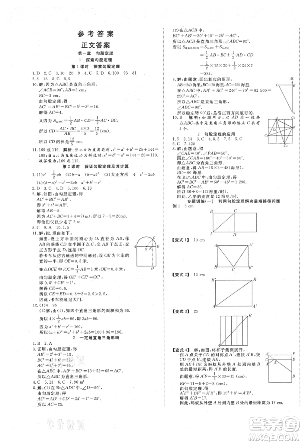 延邊教育出版社2021暢行課堂八年級(jí)數(shù)學(xué)上冊(cè)北師大版參考答案