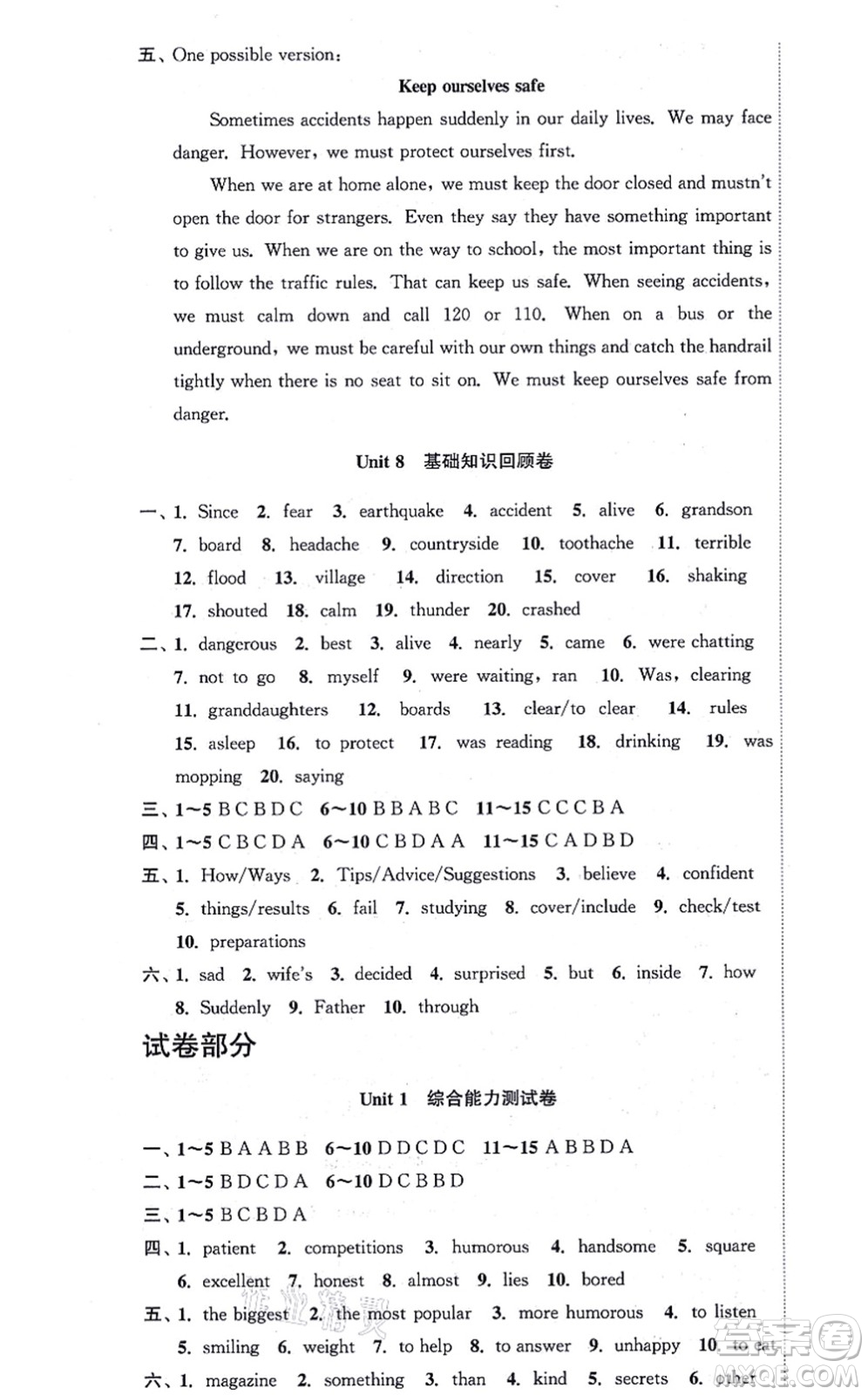 安徽人民出版社2021高效精練八年級(jí)英語(yǔ)上冊(cè)YLNJ譯林牛津版答案