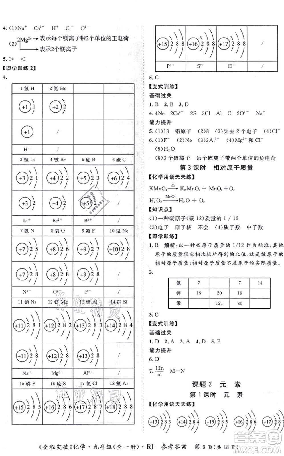 延邊大學(xué)出版社2021思而優(yōu)教育全程突破九年級化學(xué)全一冊R人教版答案