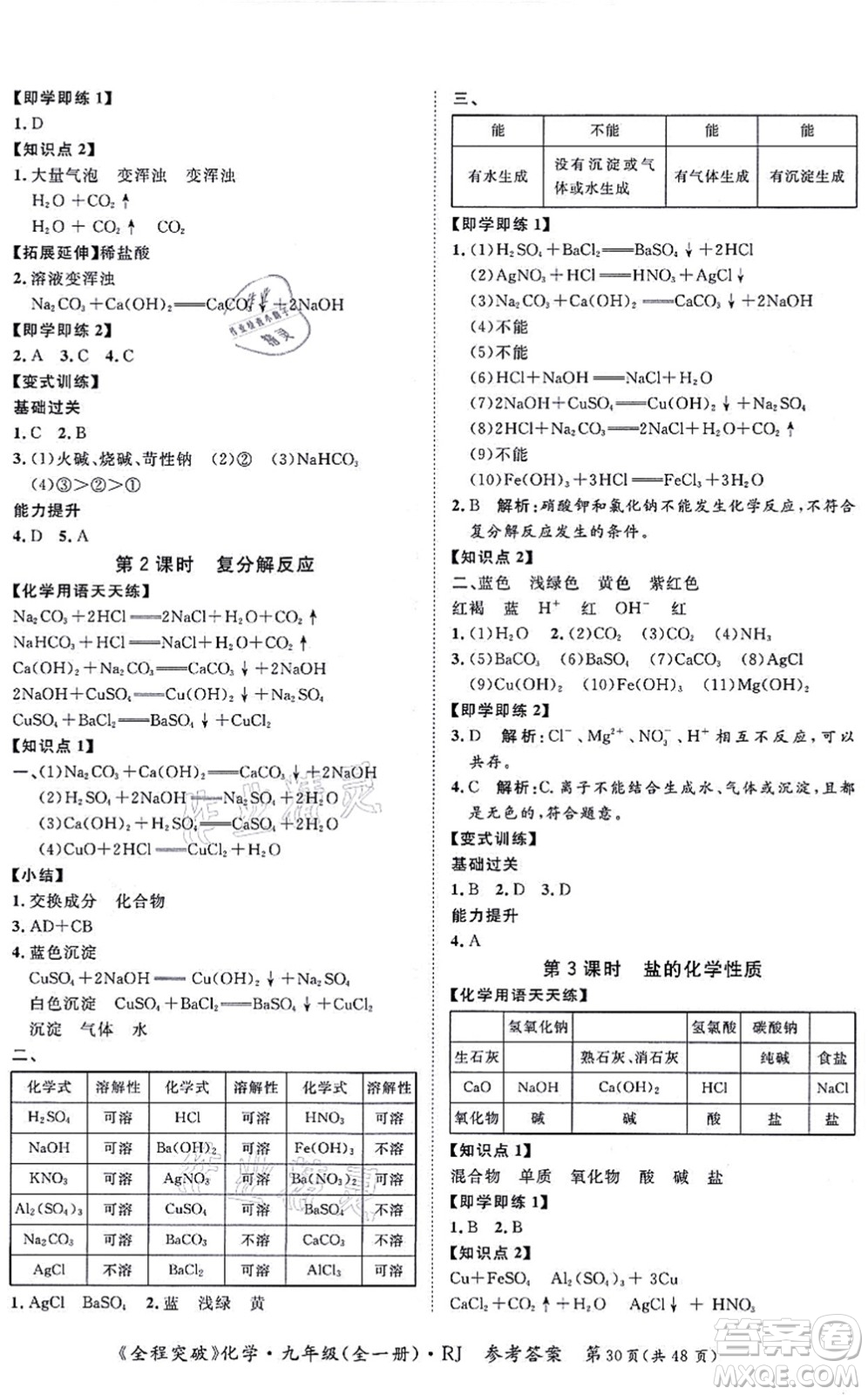 延邊大學(xué)出版社2021思而優(yōu)教育全程突破九年級化學(xué)全一冊R人教版答案