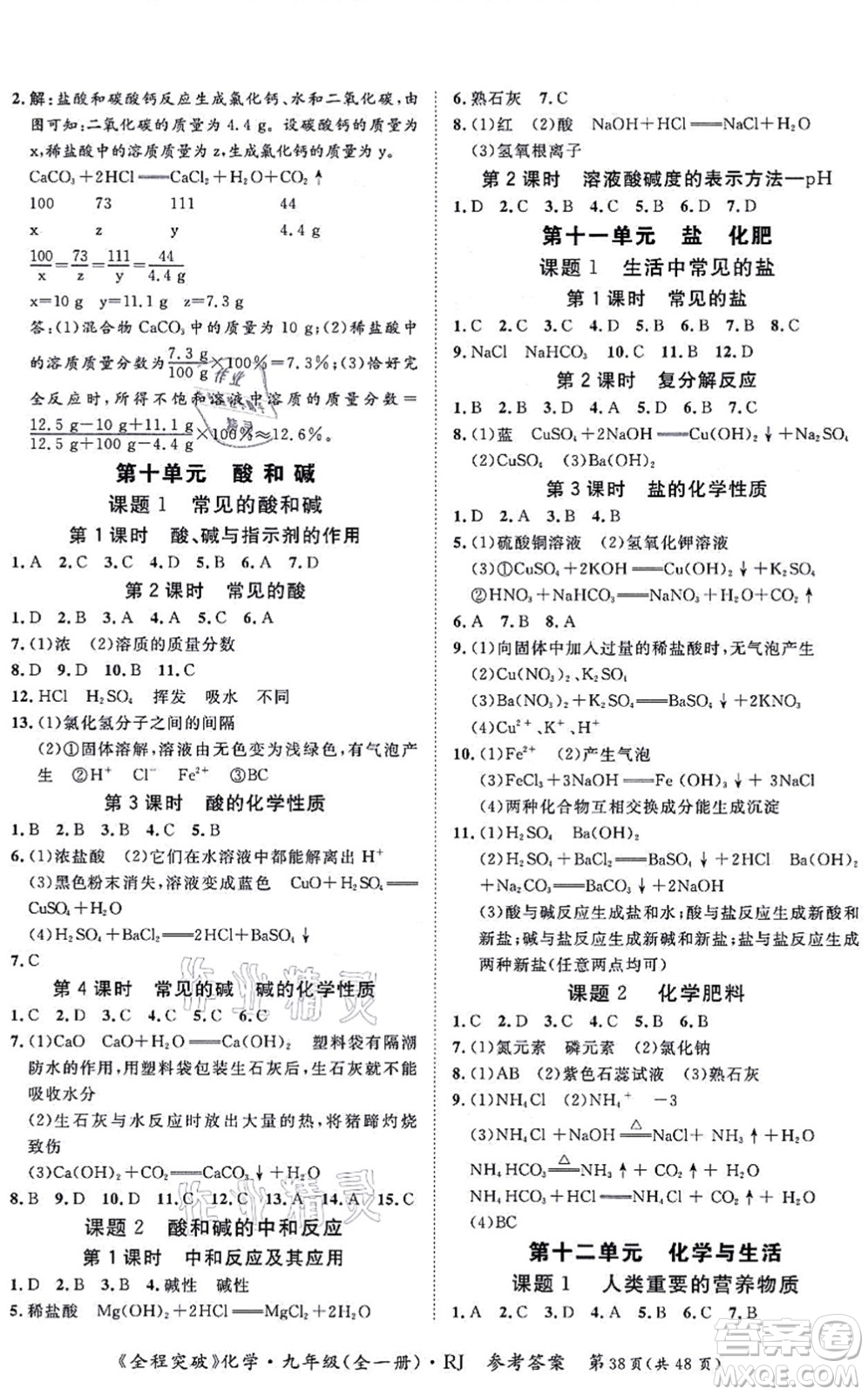 延邊大學(xué)出版社2021思而優(yōu)教育全程突破九年級化學(xué)全一冊R人教版答案