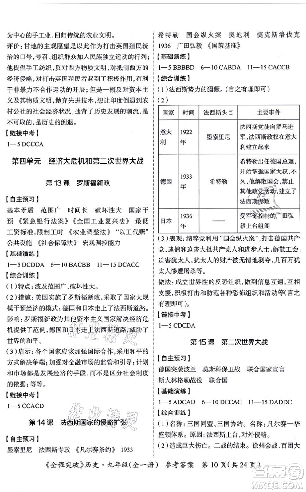 延邊大學(xué)出版社2021思而優(yōu)教育全程突破九年級歷史全一冊TB統(tǒng)編版答案