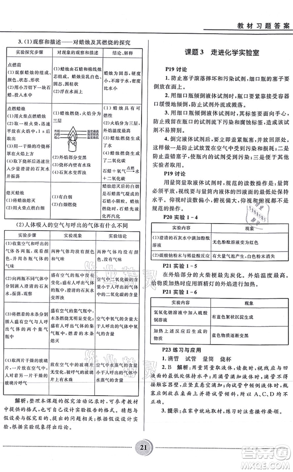 河北少年兒童出版社2021奪冠百分百初中精講精練九年級化學上冊人教版答案