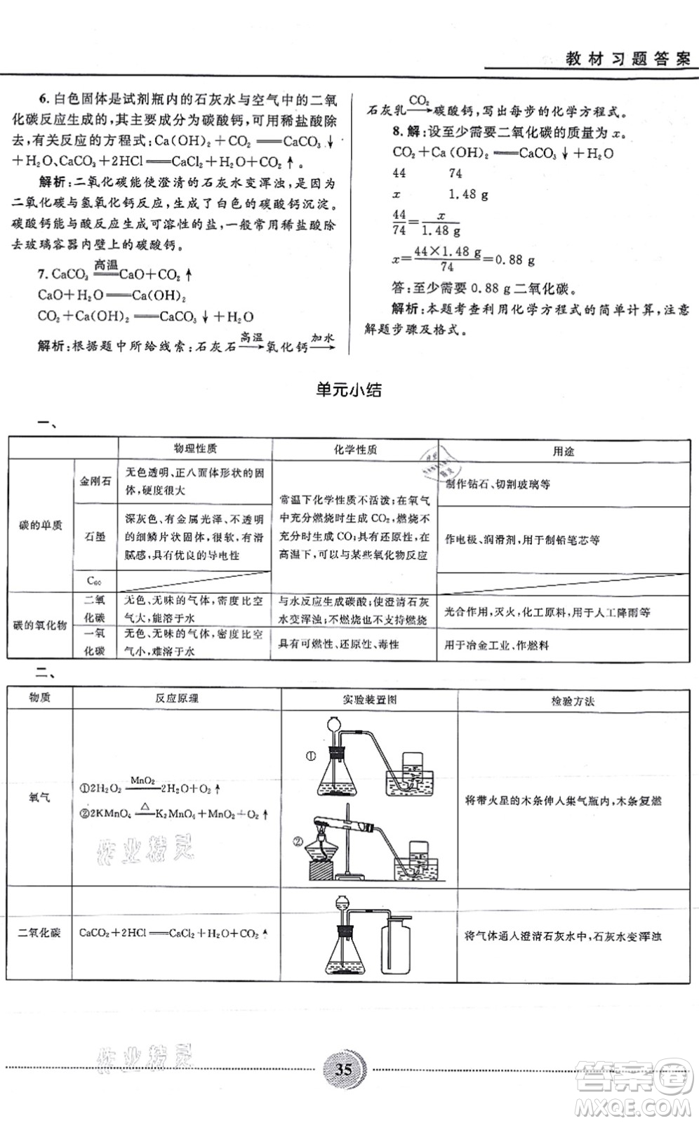 河北少年兒童出版社2021奪冠百分百初中精講精練九年級化學上冊人教版答案