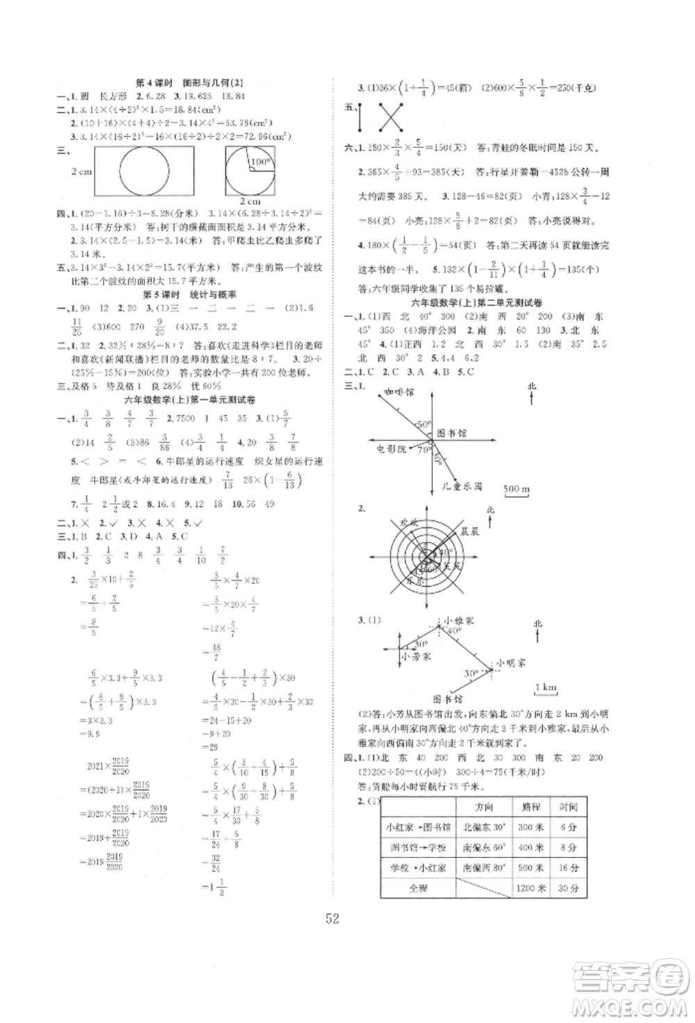 安徽人民出版社2021新經(jīng)典練與測六年級數(shù)學(xué)上冊人教版參考答案