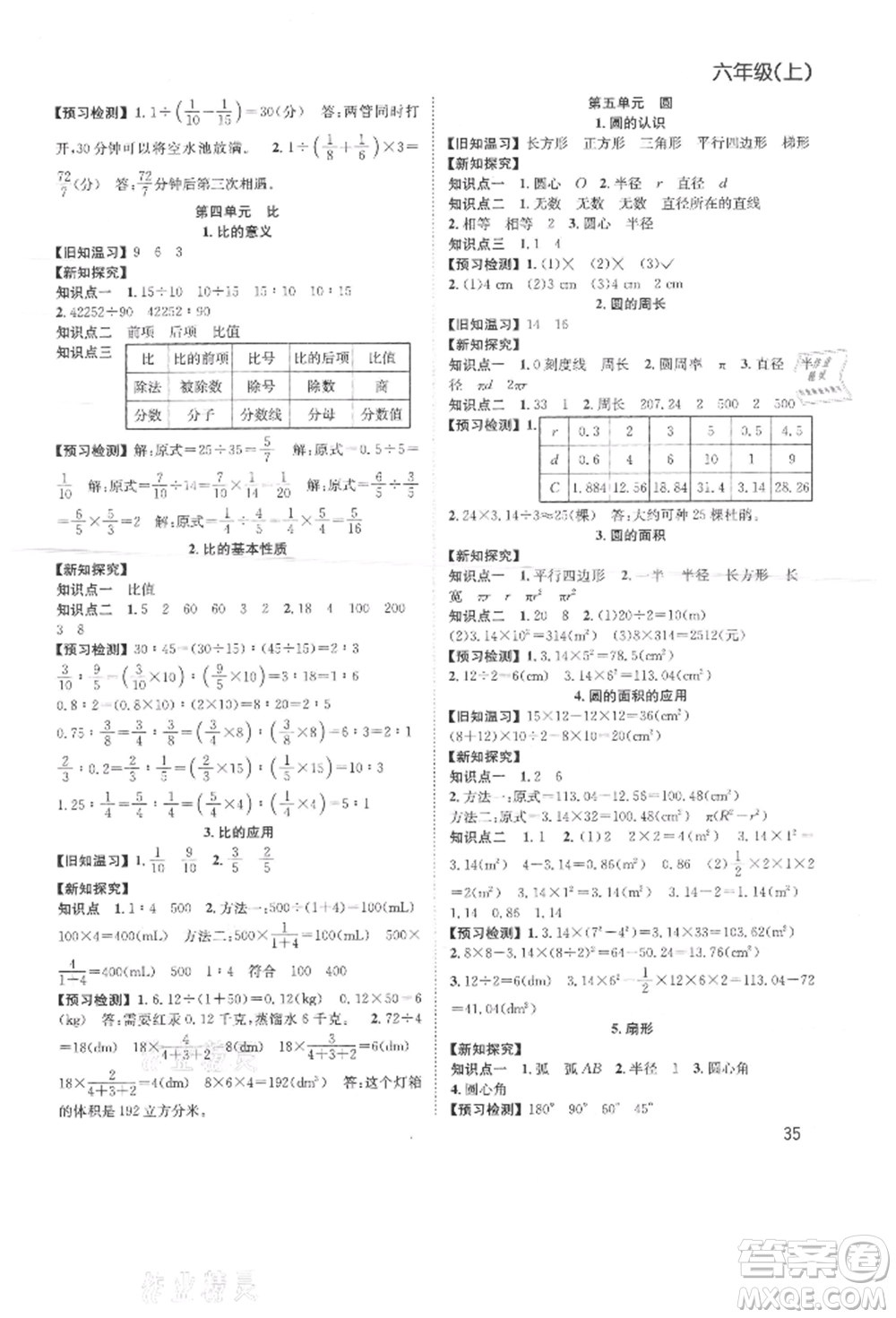 安徽人民出版社2021新經(jīng)典練與測六年級數(shù)學(xué)上冊人教版參考答案