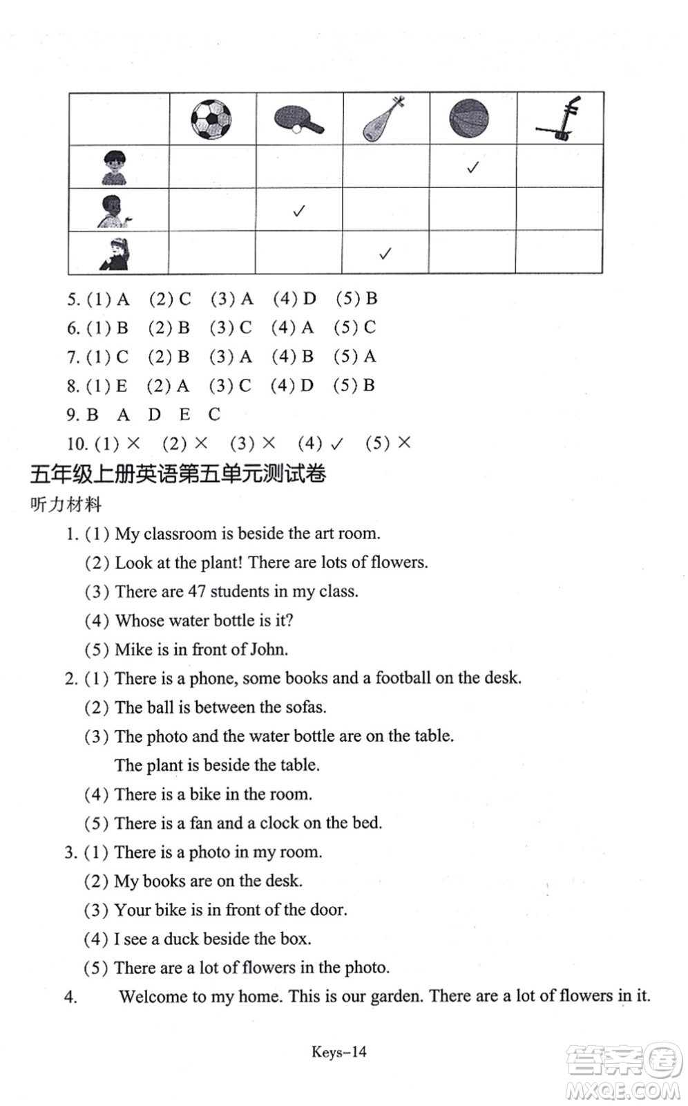 浙江少年兒童出版社2021每課一練五年級(jí)英語(yǔ)上冊(cè)R人教版答案