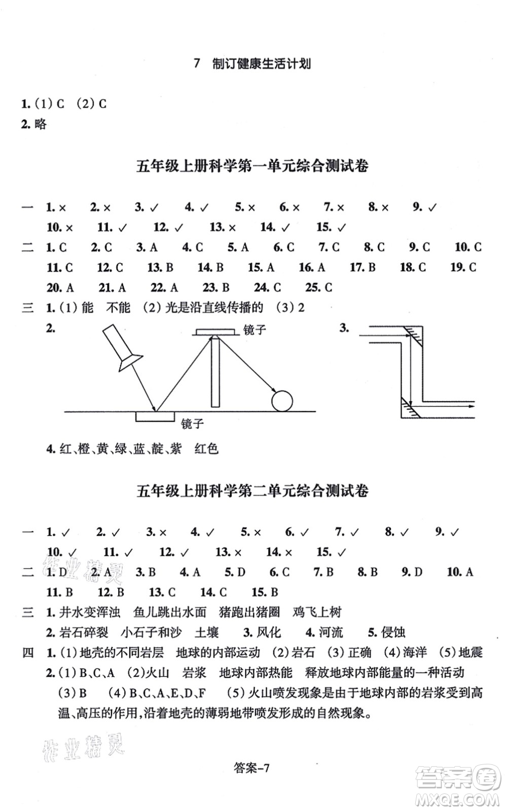 浙江少年兒童出版社2021每課一練五年級科學(xué)上冊J教科版答案