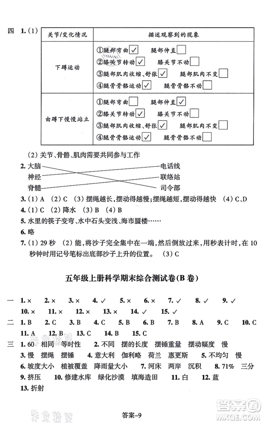 浙江少年兒童出版社2021每課一練五年級科學(xué)上冊J教科版答案