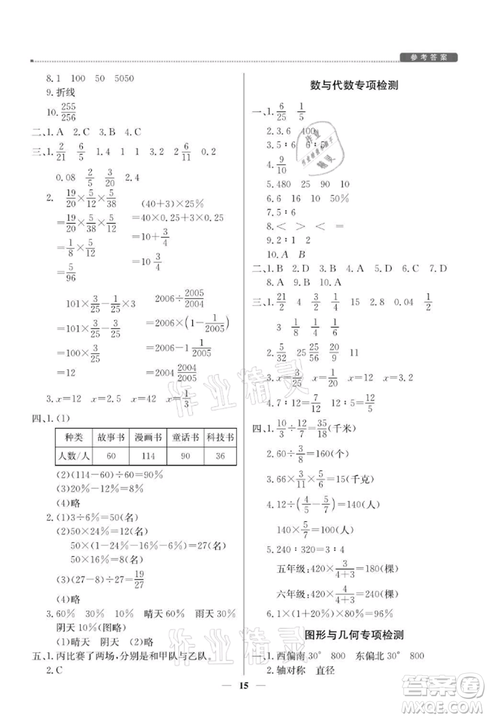 北京教育出版社2021提分教練優(yōu)學(xué)導(dǎo)練測六年級數(shù)學(xué)上冊人教版東莞專版參考答案