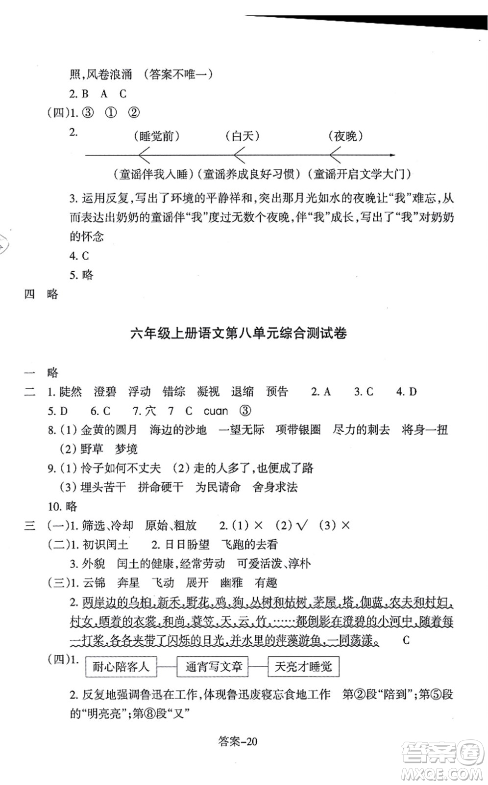 浙江少年兒童出版社2021每課一練六年級語文上冊人教版麗水專版答案