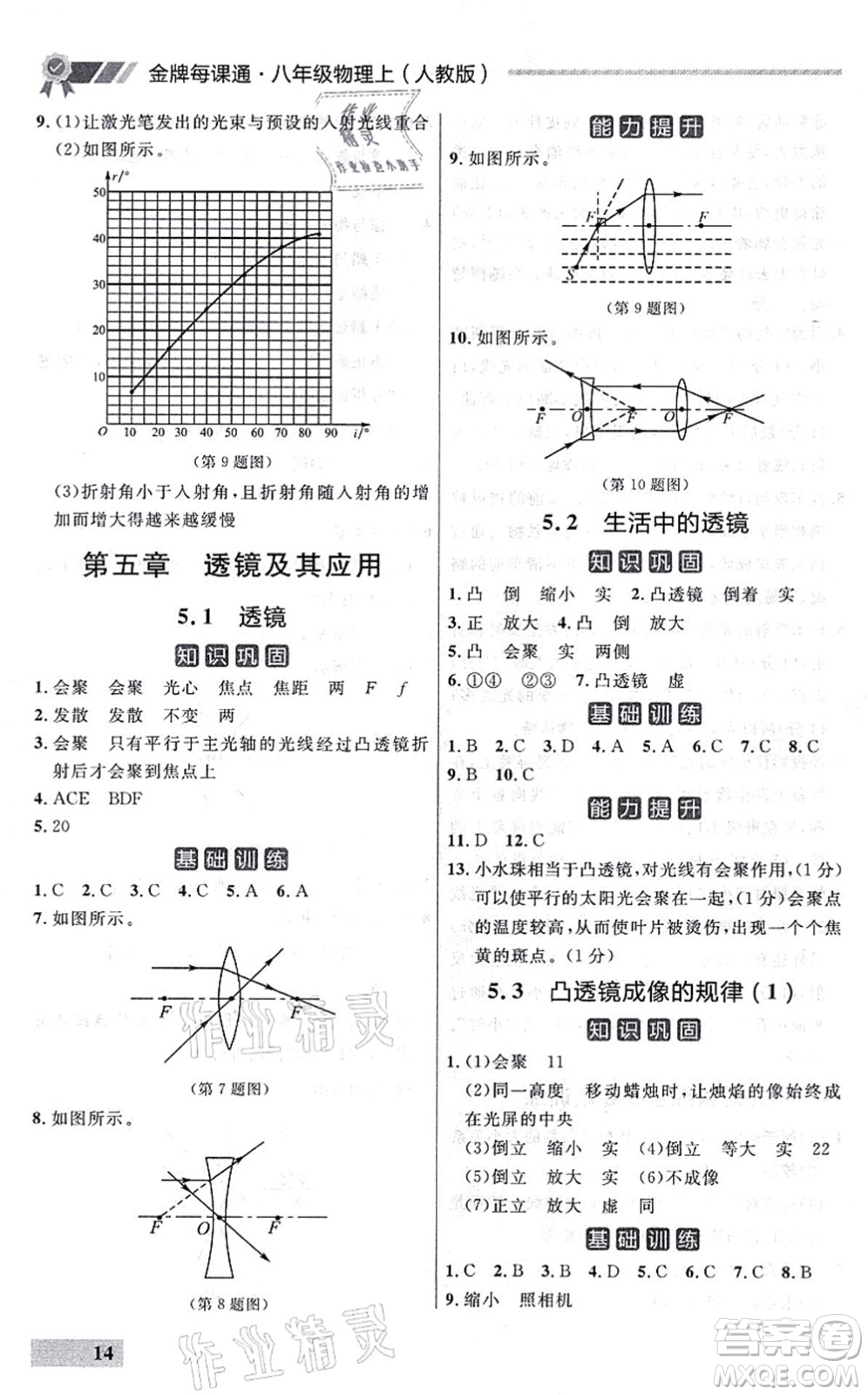 延邊大學出版社2021點石成金金牌每課通八年級物理上冊人教版大連專版答案