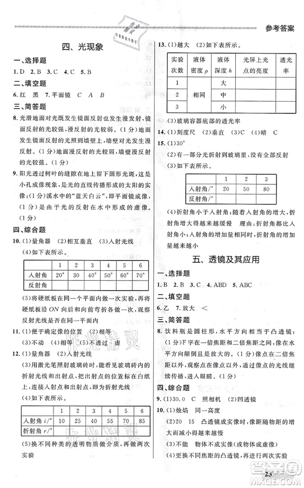 延邊大學出版社2021點石成金金牌每課通八年級物理上冊人教版大連專版答案