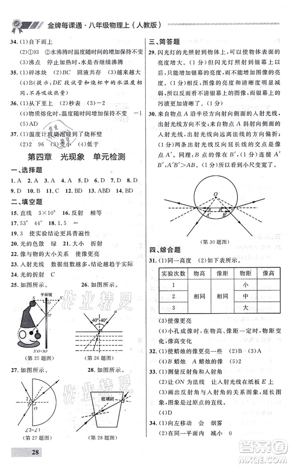 延邊大學出版社2021點石成金金牌每課通八年級物理上冊人教版大連專版答案