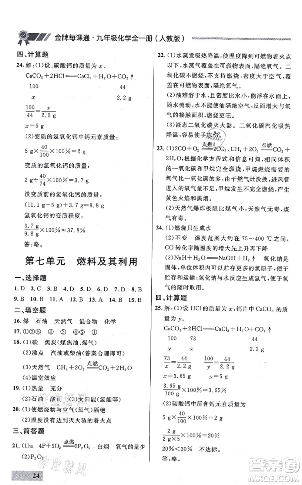 延邊大學(xué)出版社2021點(diǎn)石成金金牌每課通九年級化學(xué)全一冊人教版大連專版答案