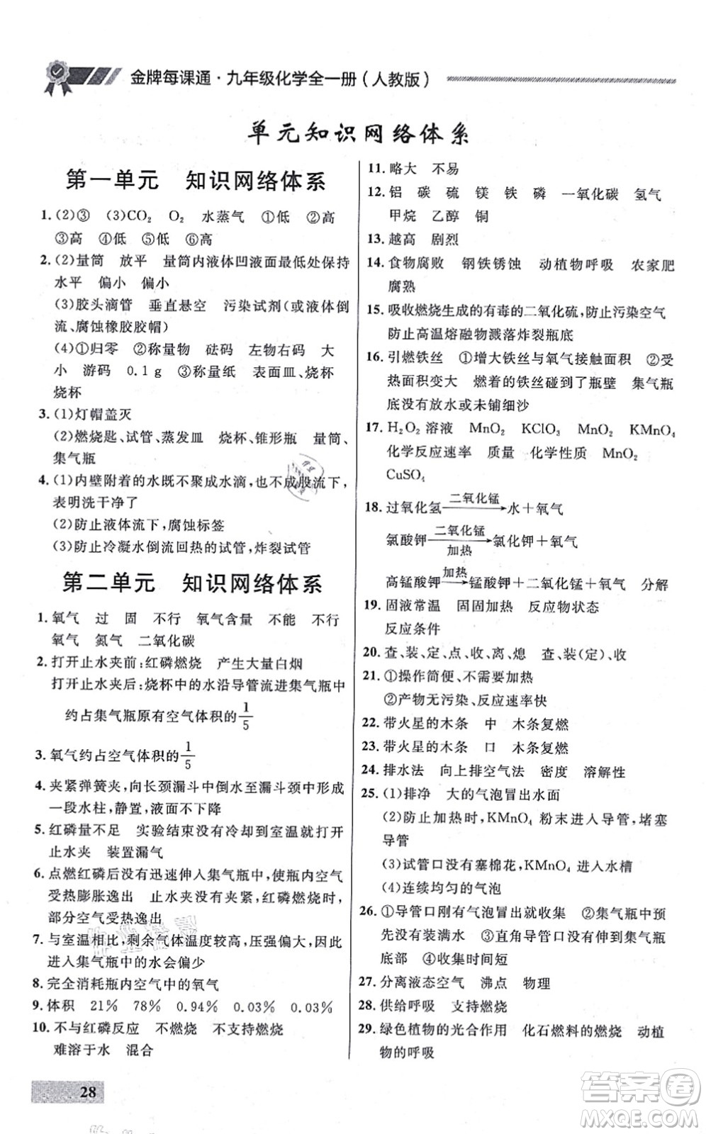 延邊大學(xué)出版社2021點(diǎn)石成金金牌每課通九年級化學(xué)全一冊人教版大連專版答案