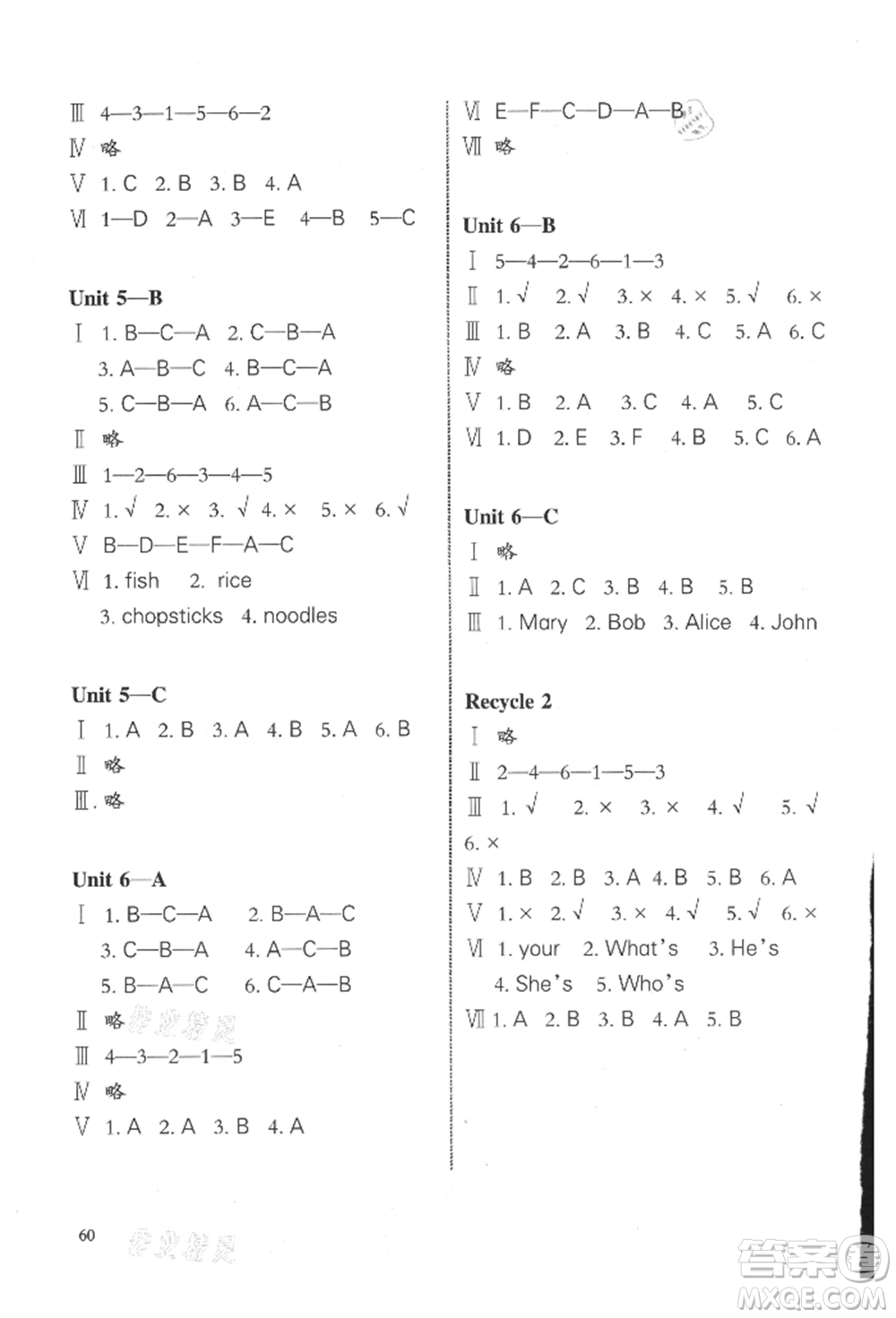 合肥工業(yè)大學(xué)出版社2021小學(xué)英語課堂練習(xí)四年級(jí)上冊(cè)人教版參考答案