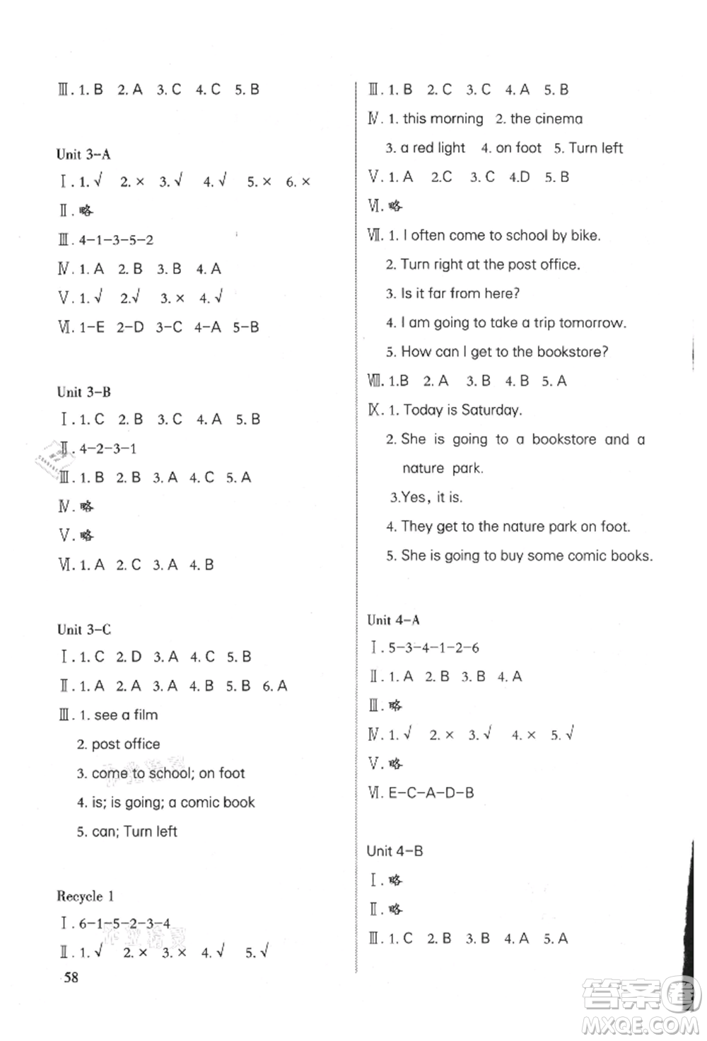 合肥工業(yè)大學(xué)出版社2021小學(xué)英語課堂練習(xí)六年級上冊人教版參考答案