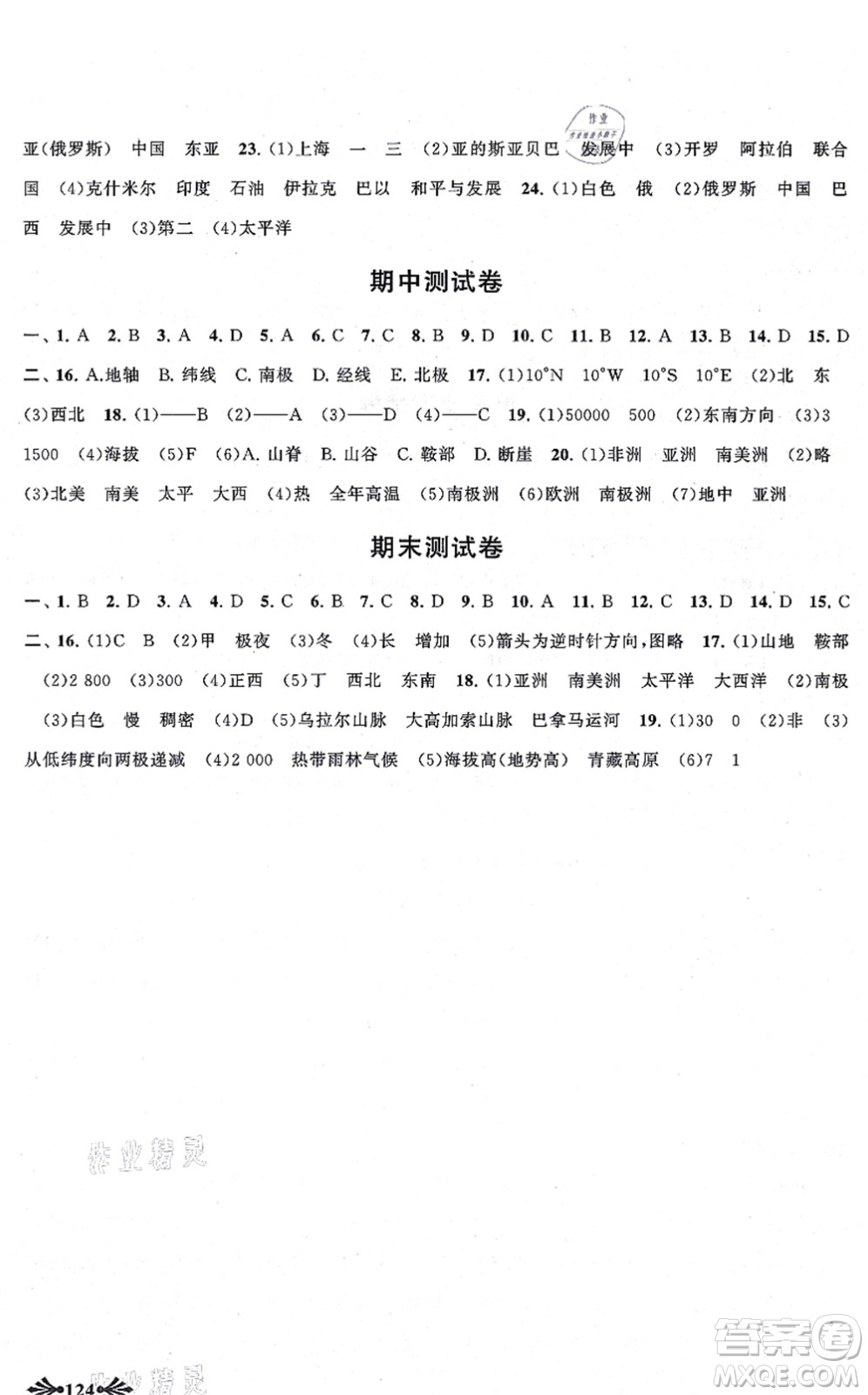 吉林出版集團股份有限公司2021自主學習當堂反饋七年級地理上冊人教版答案