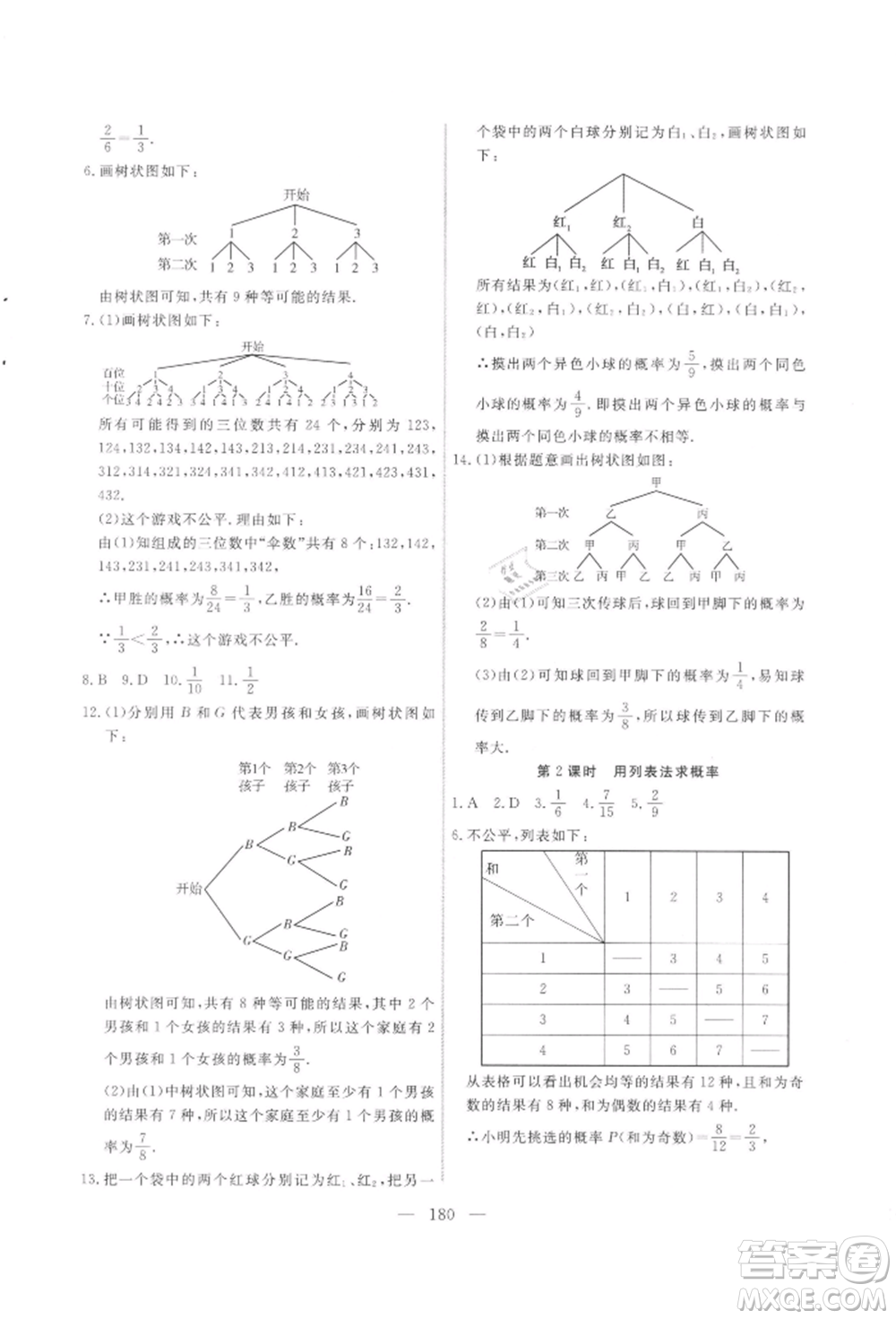 吉林大學(xué)出版社2021新起點(diǎn)作業(yè)本九年級數(shù)學(xué)上冊華師大版參考答案