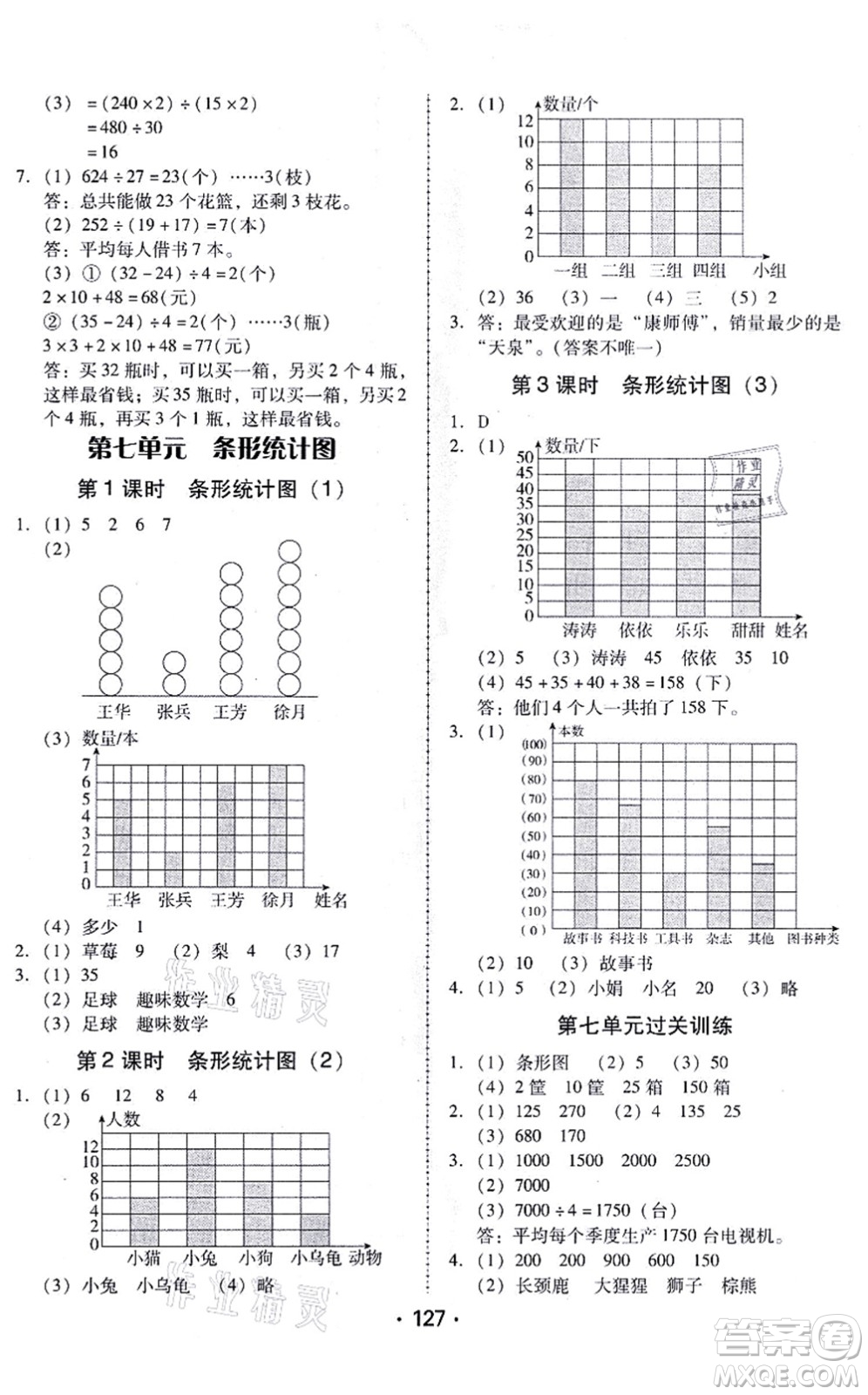 廣東人民出版社2021完美學(xué)案四年級數(shù)學(xué)上冊人教版答案