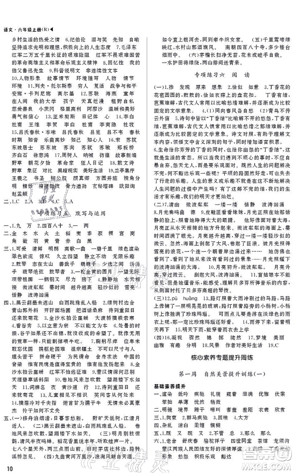 內(nèi)蒙古大學(xué)出版社2021超越訓(xùn)練六年級(jí)語(yǔ)文上冊(cè)R人教版綿陽(yáng)專版答案