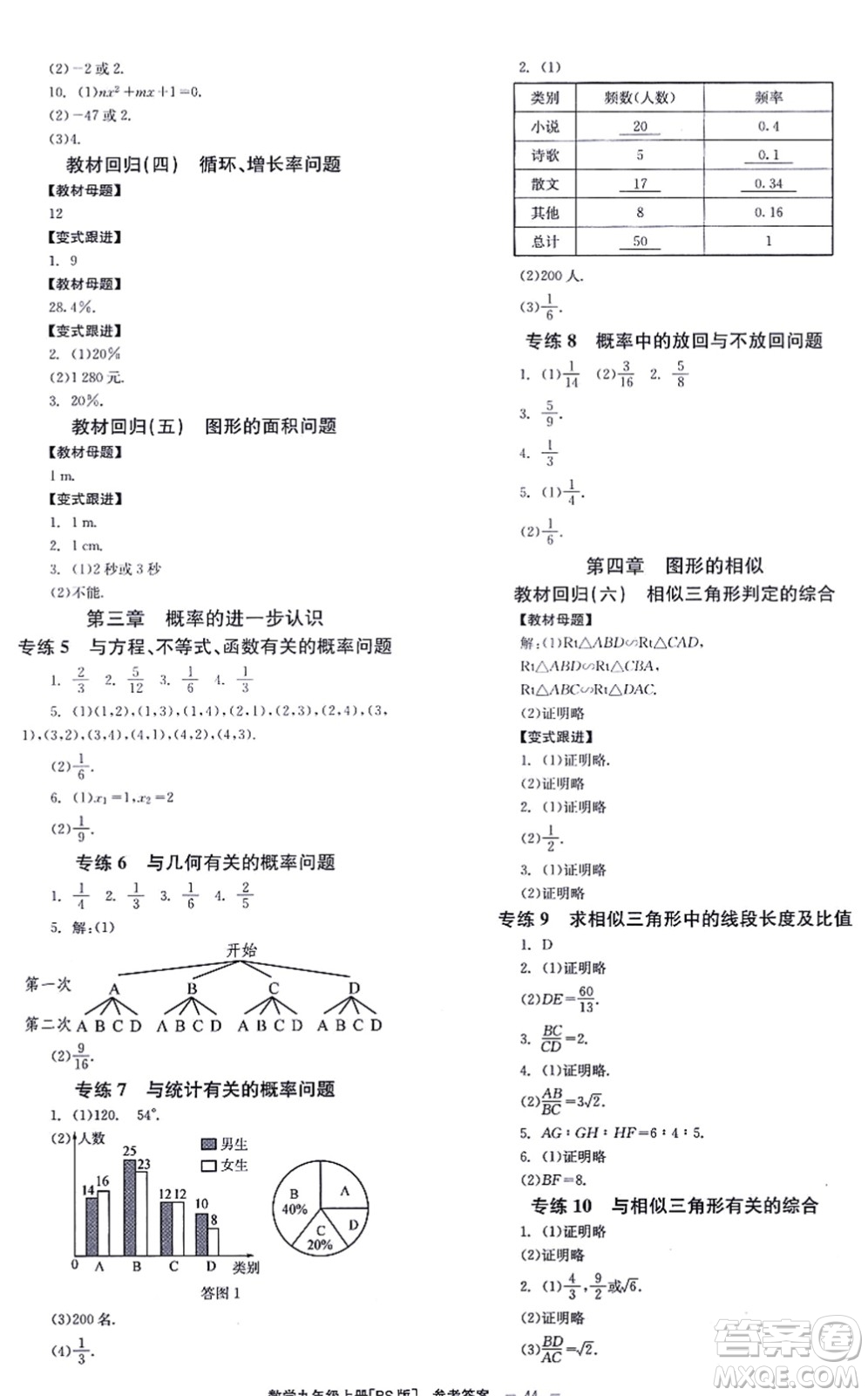 北京時代華文書局2021全效學(xué)習(xí)學(xué)業(yè)評價方案九年級數(shù)學(xué)上冊BS北師版答案