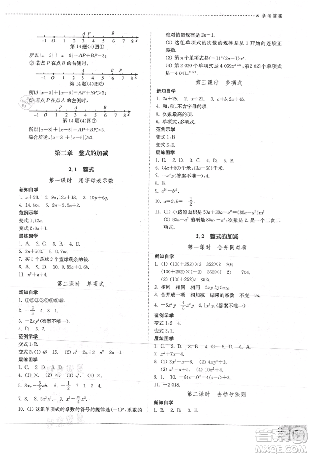 山東教育出版社2021初中同步練習(xí)冊(cè)七年級(jí)數(shù)學(xué)上冊(cè)人教版參考答案