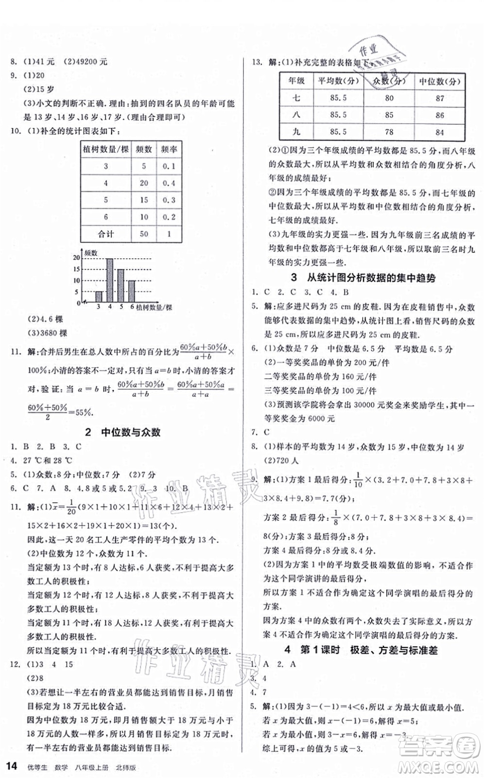 陽光出版社2021練就優(yōu)等生八年級數(shù)學(xué)上冊BS北師版答案