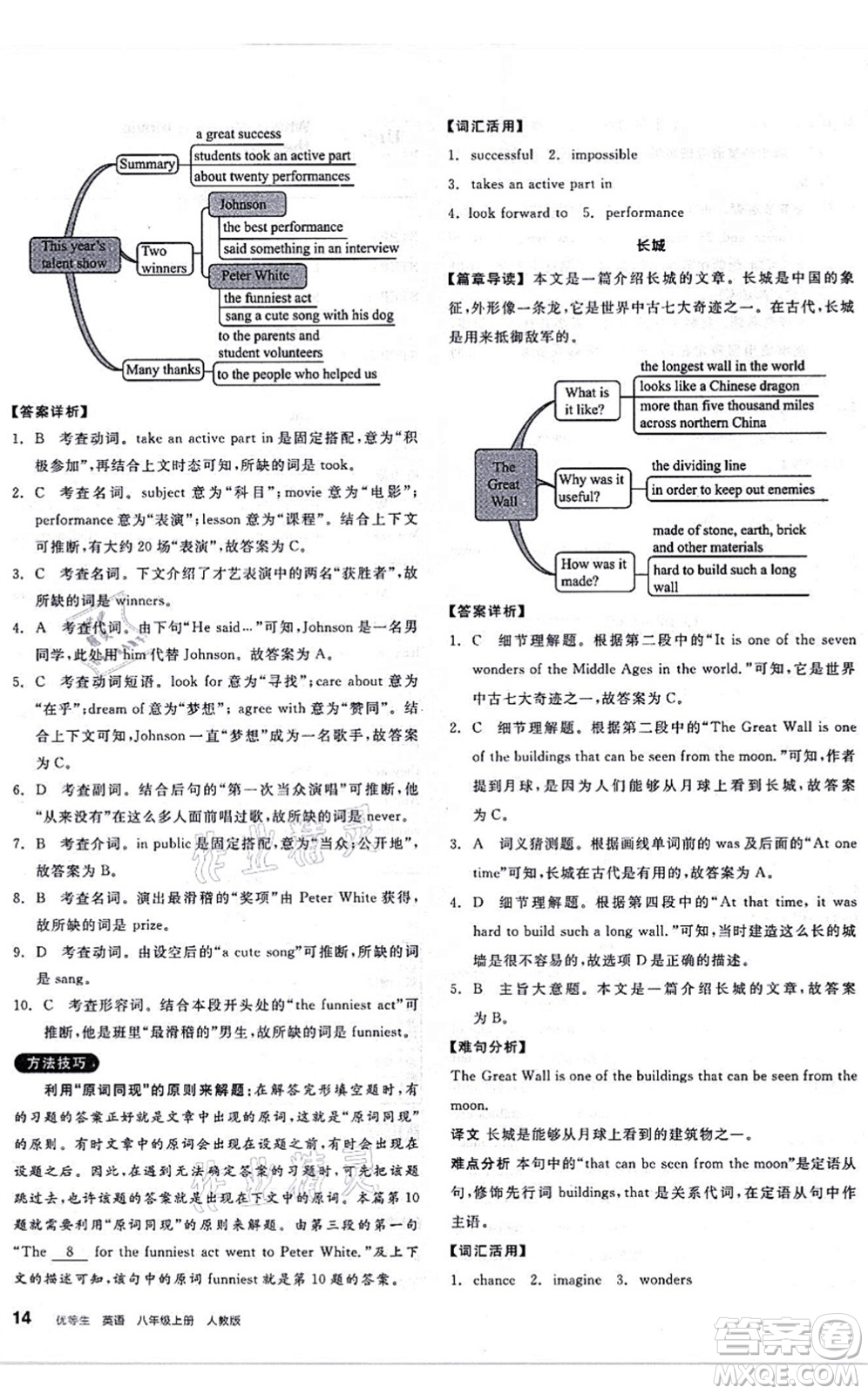 陽光出版社2021練就優(yōu)等生八年級英語上冊RJ人教版答案