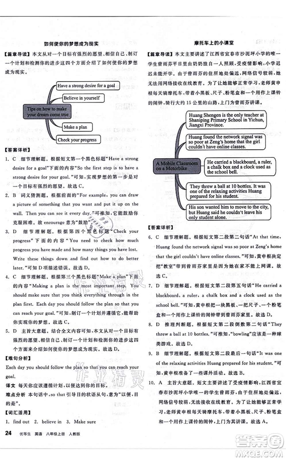 陽光出版社2021練就優(yōu)等生八年級英語上冊RJ人教版答案