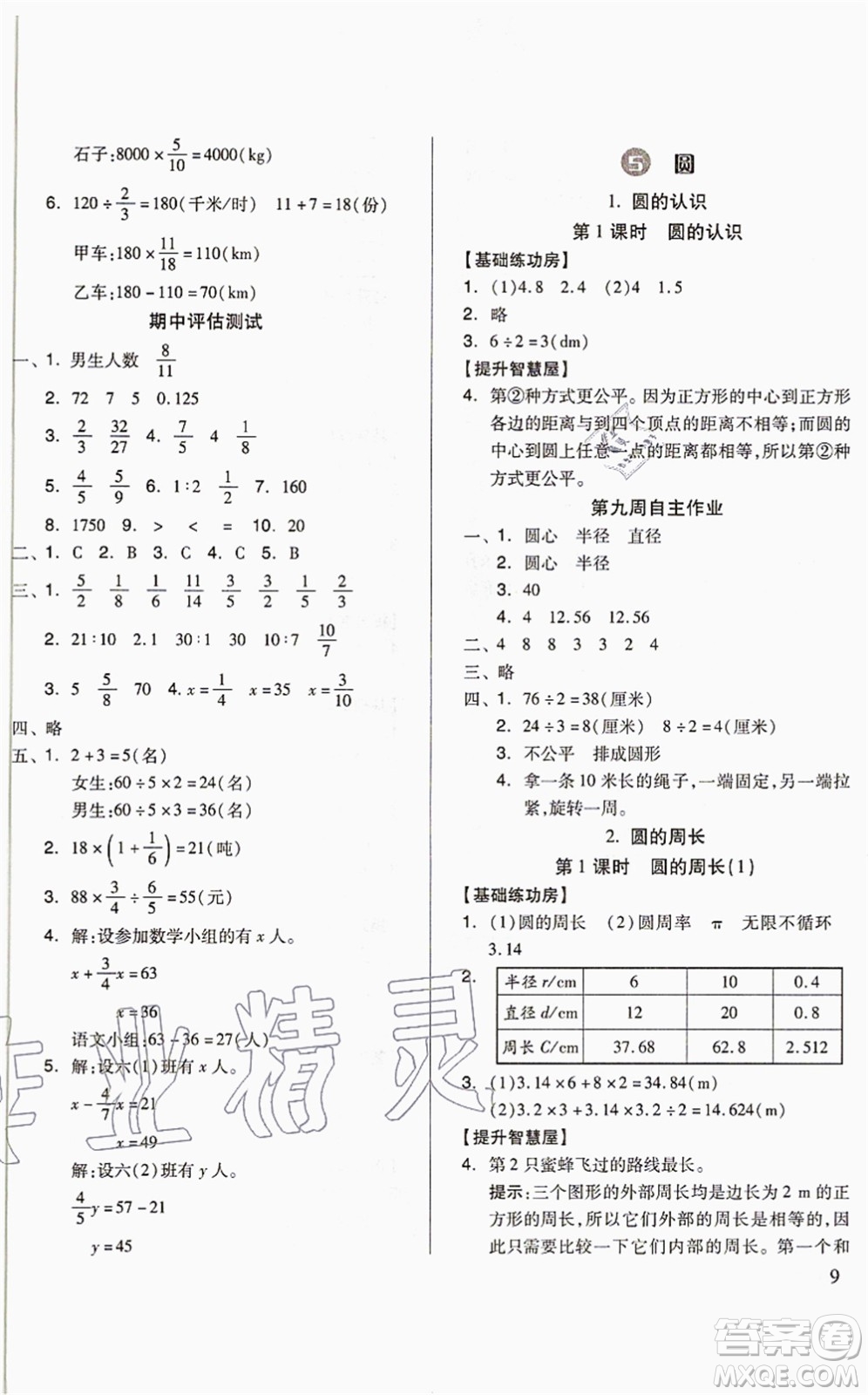 山東科學(xué)技術(shù)出版社2021新思維伴你學(xué)配單元達(dá)標(biāo)測試卷六年級數(shù)學(xué)上冊人教版答案