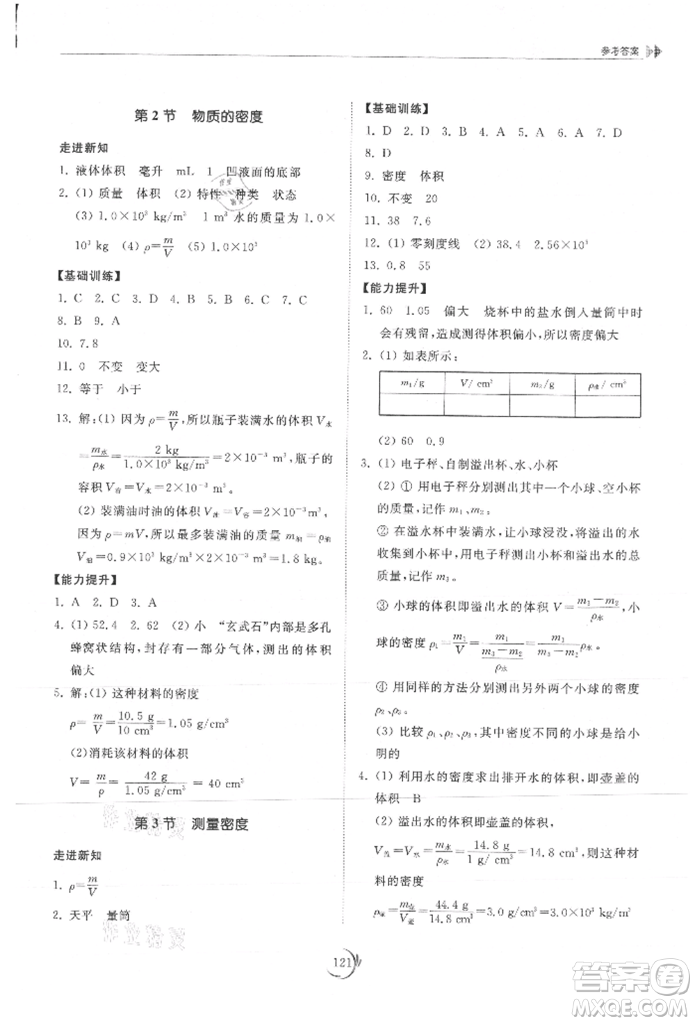 山東科學(xué)技術(shù)出版社2021初中同步練習(xí)冊八年級物理上冊教科版參考答案