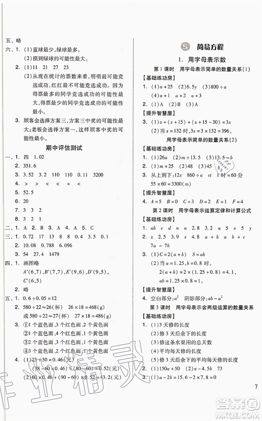 山東科學(xué)技術(shù)出版社2021新思維伴你學(xué)配單元達(dá)標(biāo)測(cè)試卷五年級(jí)數(shù)學(xué)上冊(cè)人教版答案