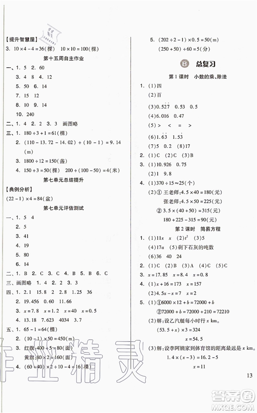 山東科學(xué)技術(shù)出版社2021新思維伴你學(xué)配單元達(dá)標(biāo)測(cè)試卷五年級(jí)數(shù)學(xué)上冊(cè)人教版答案