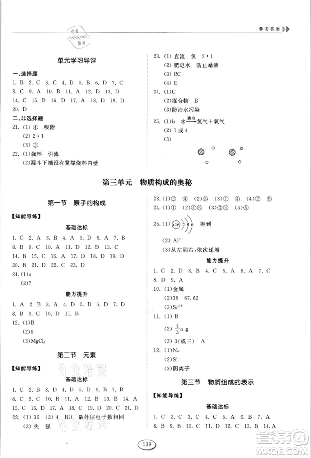 山東科學(xué)技術(shù)出版社2021初中同步練習(xí)冊五四制八年級化學(xué)魯教版參考答案