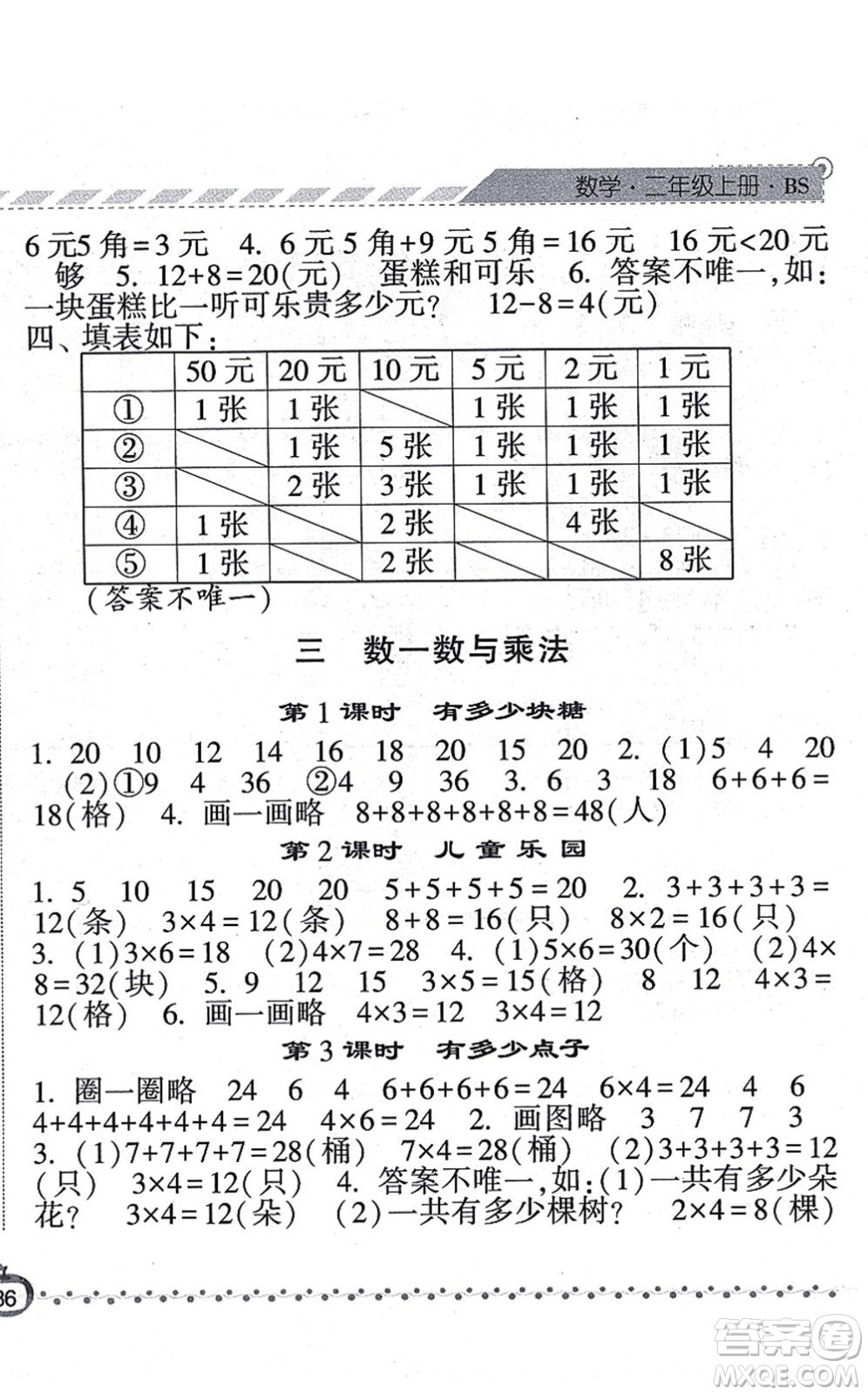 寧夏人民教育出版社2021經(jīng)綸學典課時作業(yè)二年級數(shù)學上冊BS北師版答案