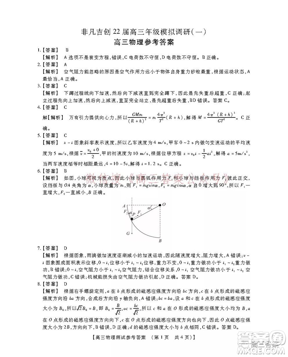 非凡吉創(chuàng)22屆高三年級模擬調(diào)研一高三物理答案