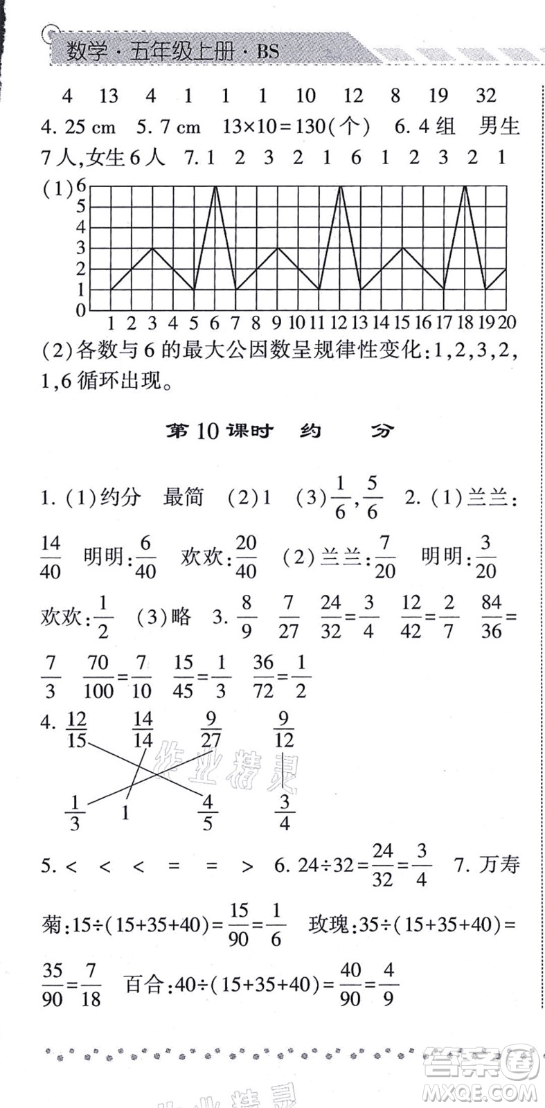 寧夏人民教育出版社2021經(jīng)綸學(xué)典課時作業(yè)五年級數(shù)學(xué)上冊BS北師版答案