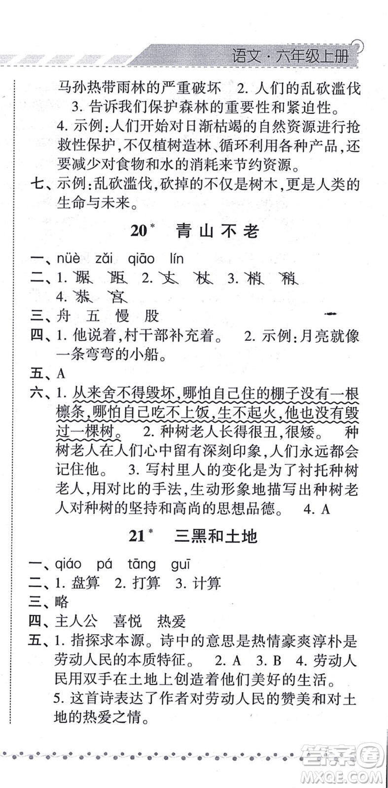 寧夏人民教育出版社2021經(jīng)綸學(xué)典課時(shí)作業(yè)六年級(jí)語(yǔ)文上冊(cè)RJ人教版答案